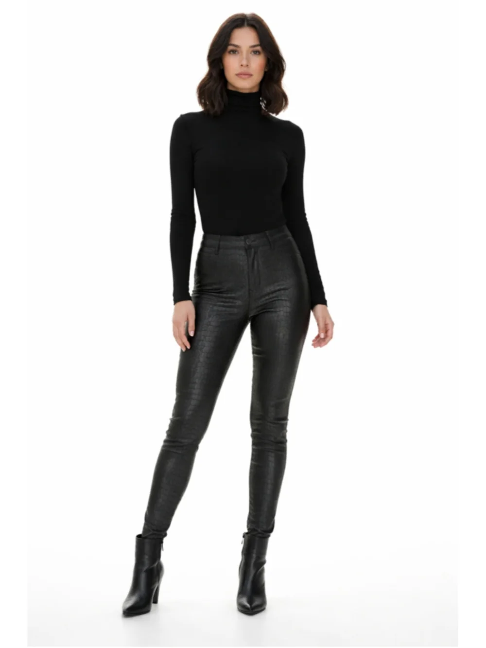 Black Crocodile Print Skinny Pants Medium